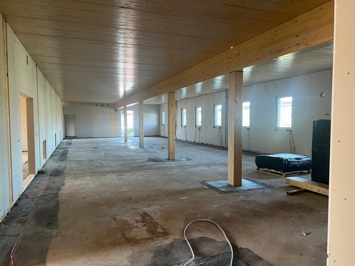 New construction with the first walls and ceiling in place