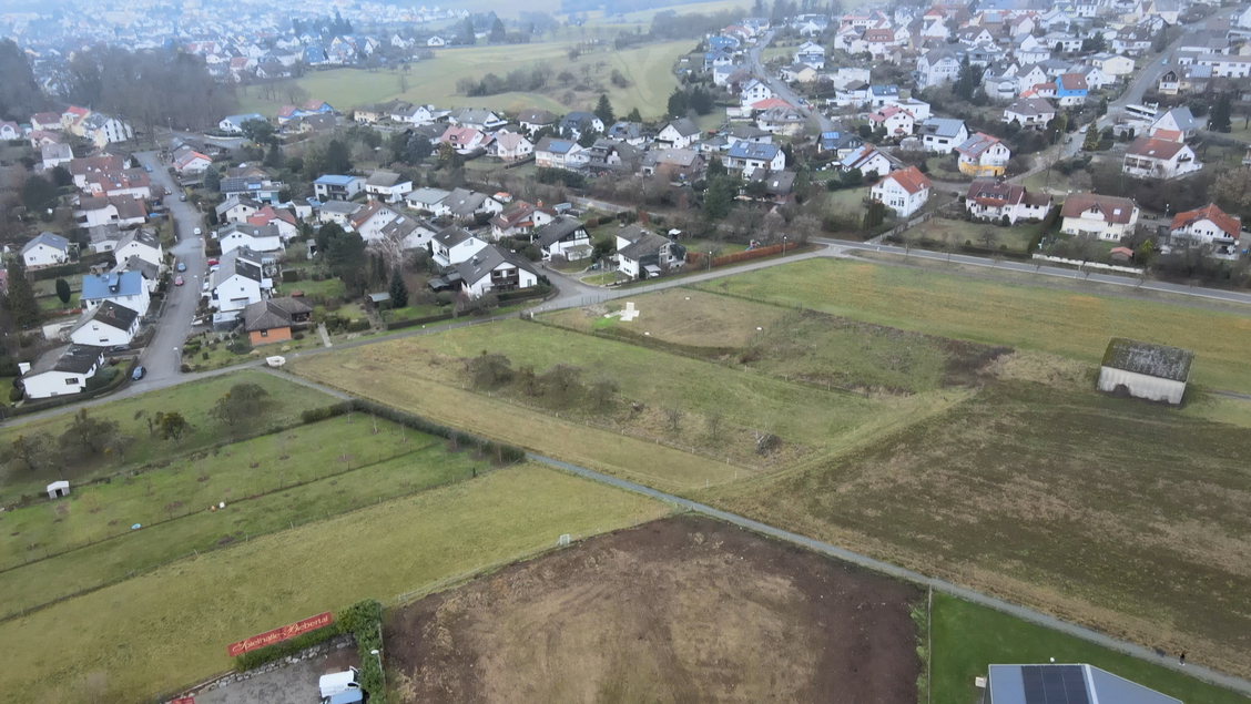 New construction site seen from above at the edge of Biebertal