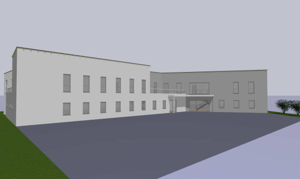 Digital drawing of new building, front view